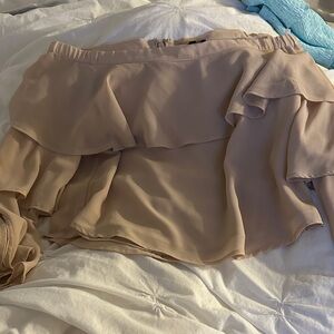 Bardot Off-Shoulder Ruffle Top in Beige